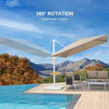 Beige White Cantilever Outdoor Umbrella 3m x 4m with 360-Degree Rotation - 45-Degree Angle