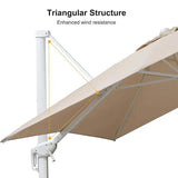 Beige White Cantilever Outdoor Umbrella 3m x 4m with 360-Degree Rotation - Close-Up Angle