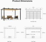 3x4m Beige Outdoor Garden Pergola with Extra Inclined Top Patio Gazebo - Close-Up Angle