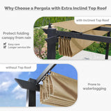 3x4m Beige Outdoor Garden Pergola with Extra Inclined Top Patio Gazebo - Low Angle