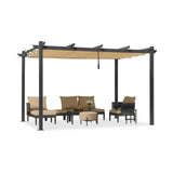 3x4m Beige Outdoor Garden Pergola with Extra Inclined Top Patio Gazebo - Extra Image