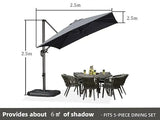2.5x2.5m Grey Patio Cantilever Outdoor Umbrella with 360-Degree Rotation - Low Angle