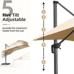 2.5x2.5m Beige Cantilever Outdoor Umbrella with 360-Degree Rotation