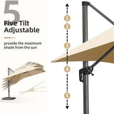 2.5x2.5m Beige Cantilever Outdoor Umbrella with 360-Degree Rotation - Front View