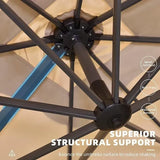 2.5x2.5m Beige Cantilever Outdoor Umbrella with 360-Degree Rotation - Close-Up Angle