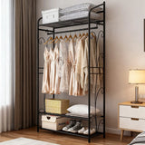 Heavy Duty Black Garment Rack with 3 Tiers, Adjustable Shelving, and Hanging Rod - 79x36x161cm - Front View