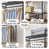 Heavy Duty Black Garment Rack with 3 Tiers, Adjustable Shelving, and Hanging Rod - 79x36x161cm - 45-Degree Angle