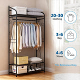 Heavy Duty Black Garment Rack with 3 Tiers, Adjustable Shelving, and Hanging Rod - 79x36x161cm - Rear View