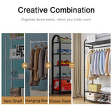 Heavy Duty Black Garment Rack with 3 Tiers, Adjustable Shelving, and Hanging Rod - 79x36x161cm - Close-Up Angle