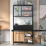 Metal Bookcase With Drawers, Dark Walnut & Black, 90x30x180cm, 6 Shelves - Extra Image