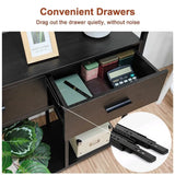 Metal Bookcase With Drawers, Dark Walnut & Black, 90x30x180cm, 6 Shelves - Extra Image