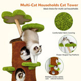 Large Multi-Level Cat Tree Tower in Green & Brown with Plush and Wood Design, 61x148cm - Side View