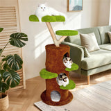 Large Multi-Level Cat Tree Tower in Green & Brown with Plush and Wood Design, 61x148cm - 45-Degree Angle
