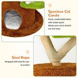 Large Multi-Level Cat Tree Tower in Green & Brown with Plush and Wood Design, 61x148cm - Rear View