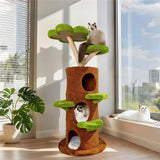 Large Multi-Level Cat Tree Tower in Green & Brown with Plush and Wood Design, 61x148cm - Extra Image
