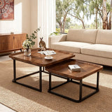 Set of 2 Nesting Coffee Tables in Walnut Wood & Black - Modern Industrial Design