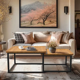 Set of 2 Nesting Coffee Tables in Walnut Wood & Black - Modern Industrial Design - Side View