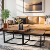 Set of 2 Nesting Coffee Tables in Walnut Wood & Black - Modern Industrial Design - Top-Down View