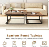 Set of 2 Nesting Coffee Tables in Walnut Wood & Black - Modern Industrial Design - Low Angle