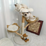 Real Wood Cat Tree Tower in Natural Wood for Indoor Cats Up to 10KG, 60x111cm - 45-Degree Angle