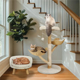 Real Wood Cat Tree Tower in Natural Wood for Indoor Cats Up to 10KG, 60x111cm - Close-Up Angle