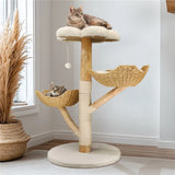 Real Wood Cat Tree Tower in Natural Wood for Indoor Cats Up to 10KG, 60x111cm - Low Angle