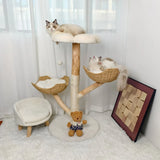 Extra Large Black Cat Tree Tower with Real Wood and Wicker Basket, 60x111cm - Side View