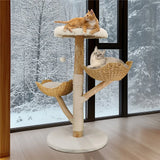 Extra Large Black Cat Tree Tower with Real Wood and Wicker Basket, 60x111cm - Rear View