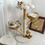 Extra Large Black Cat Tree Tower with Real Wood and Wicker Basket, 60x111cm - Close-Up Angle