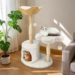Large Black Real Branch Cat Tree Tower with Plush Condo and Scratching Posts