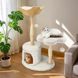 Large Black Real Branch Cat Tree Tower with Plush Condo and Scratching Posts - Side View
