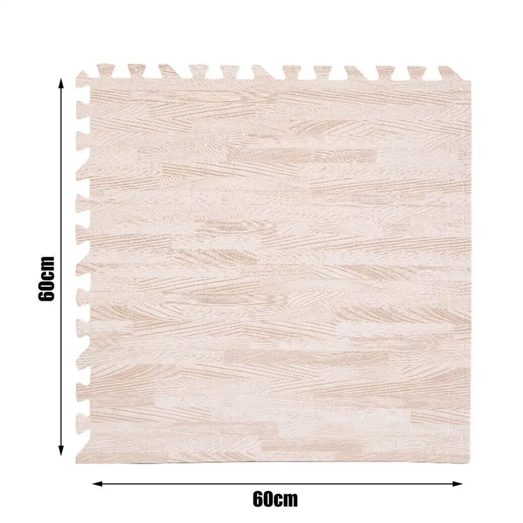 Natural Wood Interlocking Heavy Duty EVA Foam Gym Flooring Mats - 60x60cm - 12 Tiles