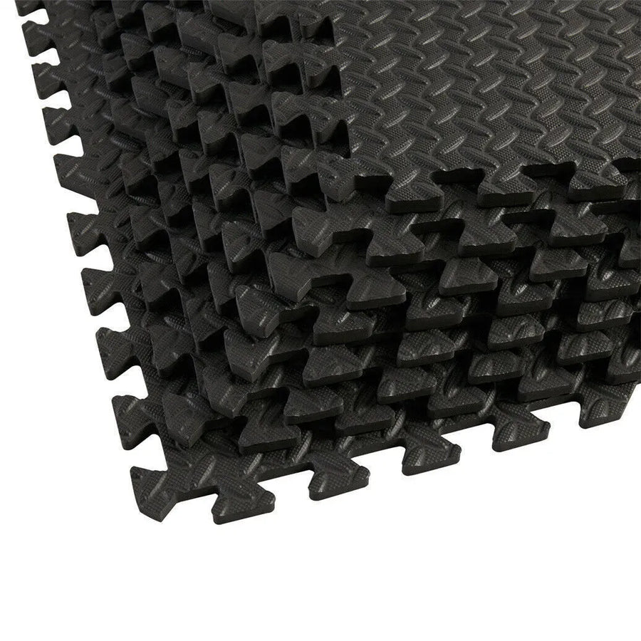 Black Interlocking Heavy Duty EVA Foam Gym Flooring Mats - 60x60cm - 12 Tiles