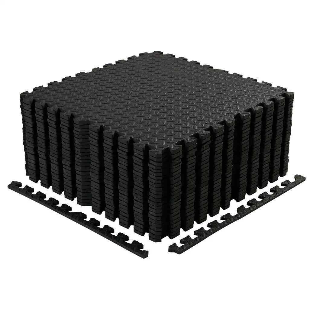 Black Interlocking Heavy Duty EVA Foam Gym Flooring Mats - 60x60cm - 24 Tiles