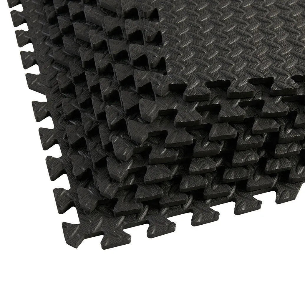 Black Interlocking Heavy Duty EVA Foam Gym Flooring Mats - 60x60cm - 24 Tiles
