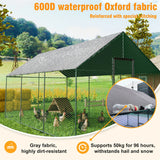 Heavy Duty Black Metal Walk-In Chicken Run Cage Coop with Cover, 276x602x300cm - 45-Degree Angle