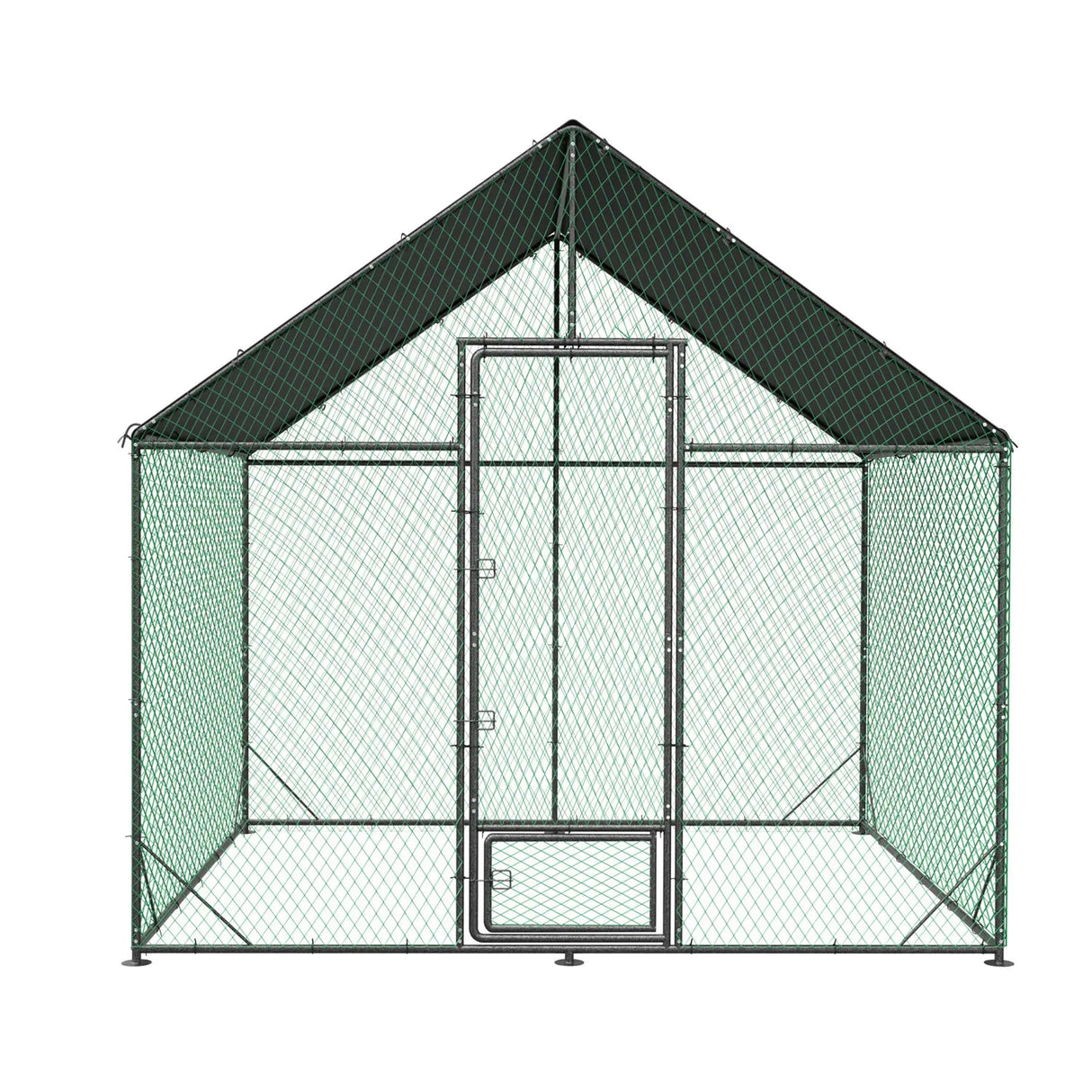 Heavy Duty Black Metal Walk-In Chicken Run Cage Coop with Cover, 276x602x300cm