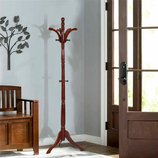 Vintage Redwood Wooden Coat Rack Stand 182.9cm with 13 Hooks for Hats, Clothes, and Handbags