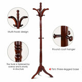 Vintage Redwood Wooden Coat Rack Stand 182.9cm with 13 Hooks for Hats, Clothes, and Handbags - Front View