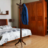 Vintage Redwood Wooden Coat Rack Stand 182.9cm with 13 Hooks for Hats, Clothes, and Handbags - 45-Degree Angle