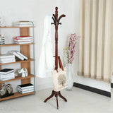 Vintage Redwood Wooden Coat Rack Stand 182.9cm with 13 Hooks for Hats, Clothes, and Handbags - Low Angle