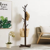 Brown Solid Wood Coat Rack Stand for Entryway - Sturdy Hat and Clothes Hanger - Side View