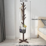 Brown Solid Wood Coat Rack Stand for Entryway - Sturdy Hat and Clothes Hanger - 45-Degree Angle