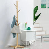 Solid Wood Coat Rack Stand in Natural Finish for Entryway, 80x180cm - Rear View