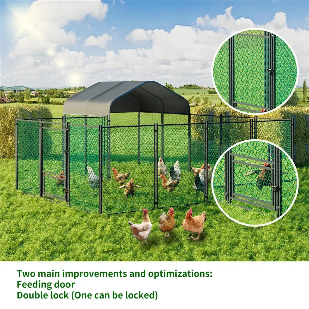 Chicken Run Coop 304.8 x 396.24 cm Covered Poultry Rabbit Hen Cage with Feeding Door