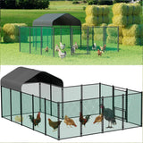 Chicken Run Coop 304.8 x 396.24 cm Covered Poultry Rabbit Hen Cage with Feeding Door - Side View