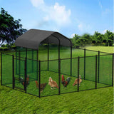 Chicken Run Coop 304.8 x 396.24 cm Covered Poultry Rabbit Hen Cage with Feeding Door - 45-Degree Angle
