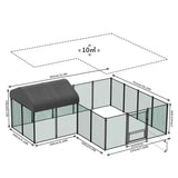 Chicken Run Coop 304.8 x 396.24 cm Covered Poultry Rabbit Hen Cage with Feeding Door - Rear View
