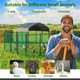 Chicken Run Coop 304.8 x 396.24 cm Covered Poultry Rabbit Hen Cage with Feeding Door - Low Angle