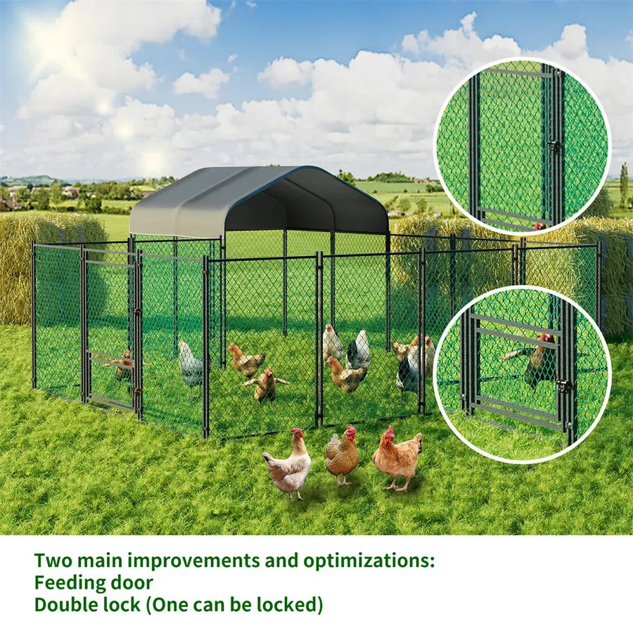Extra Large Green Chicken Coop Cage 300x600cm with Waterproof Cover and Walk-In Design